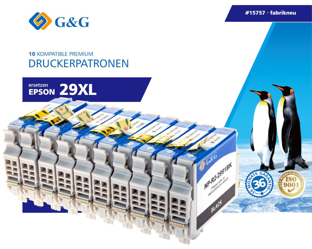 Kompatibel mit Epson 29XL Druckerpatronen 10er-Set 4x Schwarz + je 2x Cyan, Magenta, Gelb [modell] - Marke: G&G